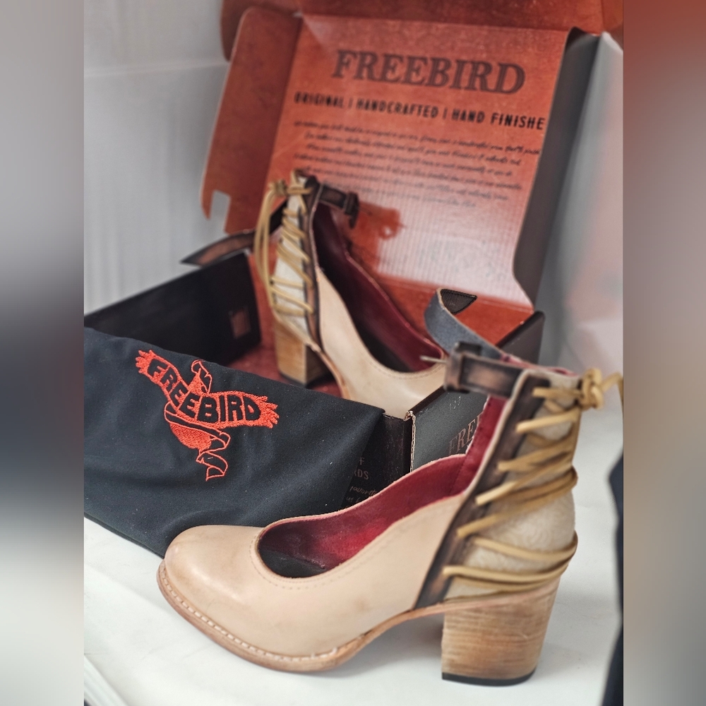 freebird Beige and Brown Heeled Lace-Up Boots